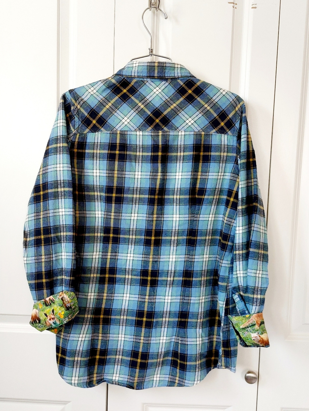 Fox Blue Plaid Flannel Pladra Shirt  Medium 100% Cotton Made In USA Western - Picture 2 of 7